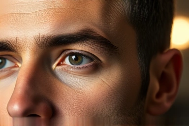 Man's natural-looking, sculpted eyebrows with subtle definition.