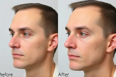 Before and after comparison of men's eyebrows enhancing facial features.