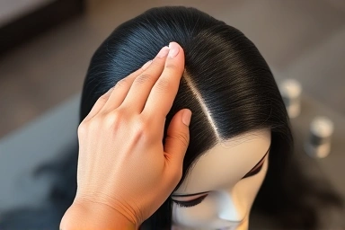 Styling a sharp 7:3 hair part with a comb.