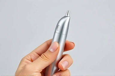 Close-up of a modern, hygienic nose hair trimmer device.