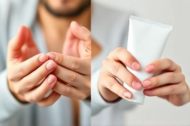 Dry hands transforming to smooth, hand cream application.