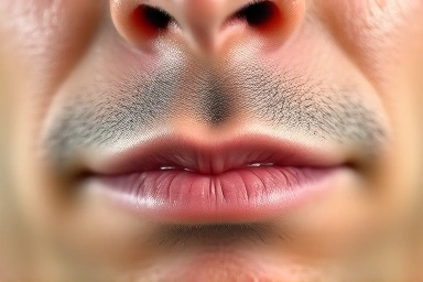 Man's clean upper lip, sweat-free, healthy skin