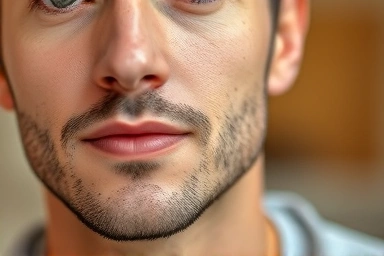 Man with natural, flawless skin after BB cream application.