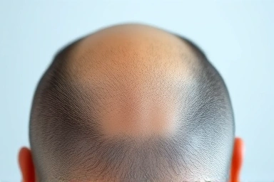 Man's healthy scalp with cool blue aura, symbolizing freshness.