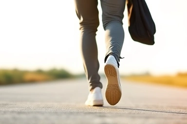 Man with confident stride, symbolizing fresh feet and confidence.