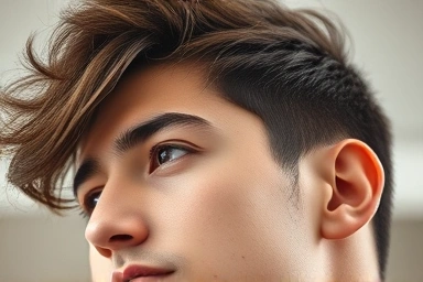 Man's perfectly styled hair, natural hold, no product residue.