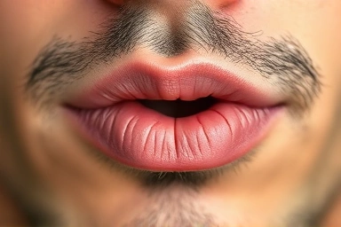 Man's lips with dry, flaky skin texture