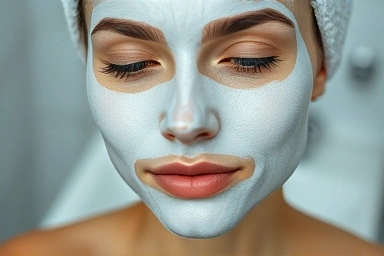 Woman with a cooling modeling mask on her face