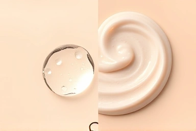 Water droplet vs cream texture for skincare contrast.