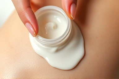 Skincare layering: applying moisture cream over oil cream.