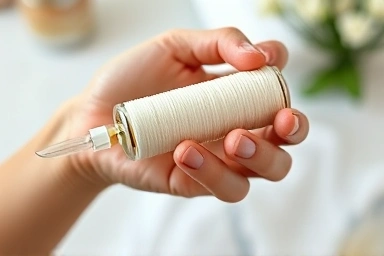 Clean MTS roller held by a hand, skin rejuvenation tool