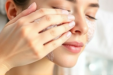 Gentle face cleansing with a natural sea sponge.