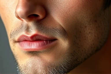 Man with hydrated, balanced oily-dehydrated skin.