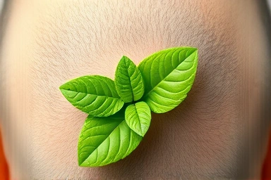 Healthy scalp with natural green ingredients for hair care.