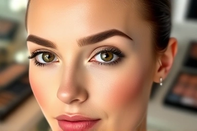 Perfectly symmetrical eyebrows on a woman's face, soft natural light.