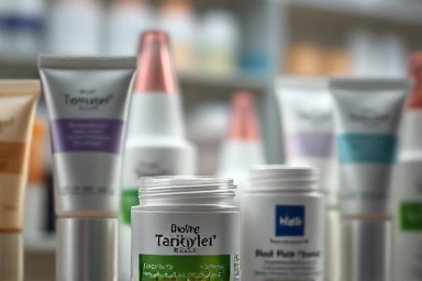 Various topical ointments and creams for skin concerns.