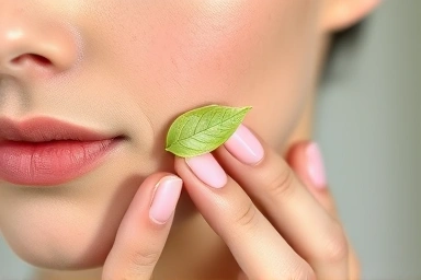 Woman's cheek with redness, natural soothing ingredients