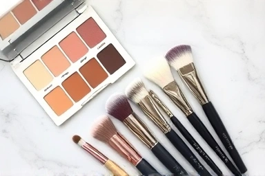 Makeup brushes and contour palette for face sculpting