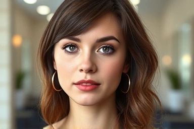 Woman with round face and flattering hairstyle