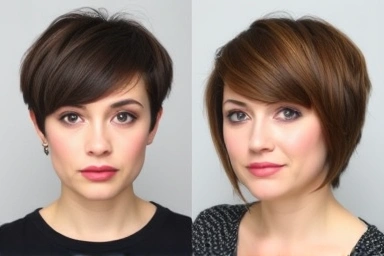 Hairstyle comparison for round face shapes