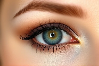 Close-up of eye with natural semi-smoky eyeshadow