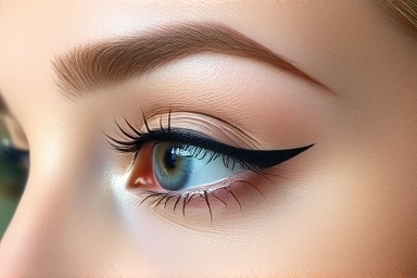 Smudge-proof eyeliner on a monolidded eye, sharp line