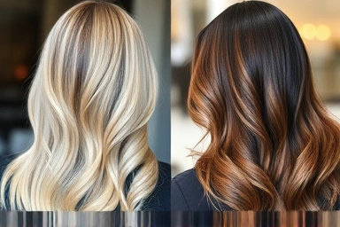 Ash blonde vs chocolate brown ombre hair color comparison.