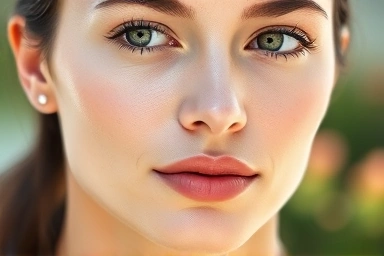 Woman with clear, balanced summer skin, healthy glow