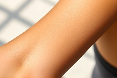 Close-up of healthy, tanned skin with natural glow.