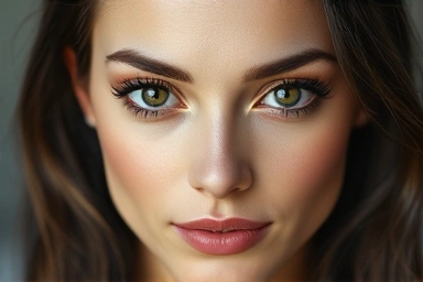Woman with naturally defined eyes, showcasing subtle eyeshadow enhancement.