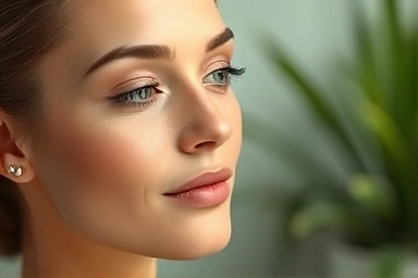 Woman with healthy, glowing skin after beauty treatment.