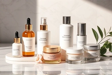 Luxury eye cream ingredients, skincare product arrangement, anti-aging ingredients