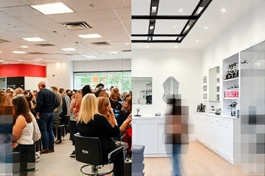 Contrasting salon environments representing different price points.