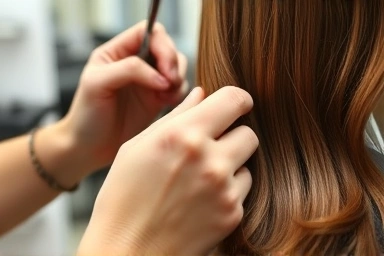 Hair stylist applying warm-toned hair dye.
