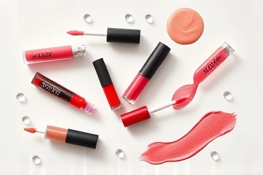 Lip tint applicators and textures, symbolizing hydration and longevity