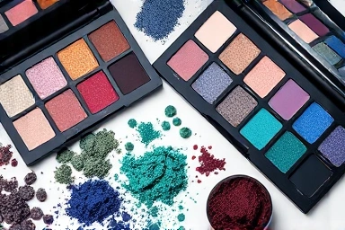 Luxury eyeshadow palettes in deep, cool jewel tones.
