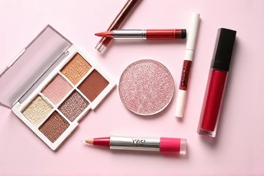 Y2K makeup flat lay with highlighter palette