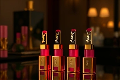 Luxurious YSL Candy Glaze lipsticks on a vanity.
