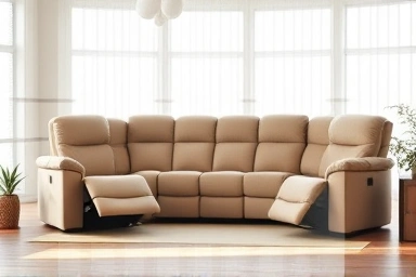 Spacious living room with a 4-seater recliner sofa.