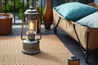 Close-up of stylish home camping accessories for balconies, highlighting texture and design.