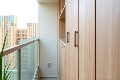 Slim custom storage maximizing narrow balcony space