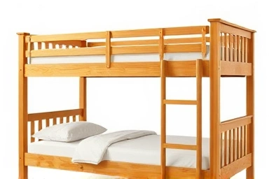 Detail of separated bunk bed, quality wood, clean design.