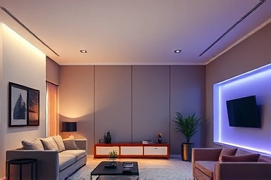 Modern living room with distinct COB and SMD lighting zones.
