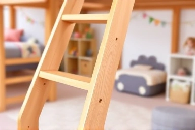 Close-up of safe bunk bed ladder with anti-slip steps.