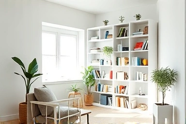 Maximizing corner space with tall, elegant shelving