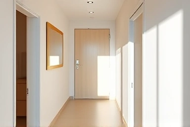 Modern Korean apartment entrance with smart storage