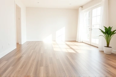 Modern living room with new vinyl plank flooring