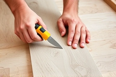 DIY hands cutting vinyl plank tile