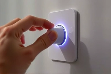 Hand adjusting a modern dimmer switch for precise light control.