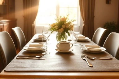 Luxurious leather placemat on a modern dining table.